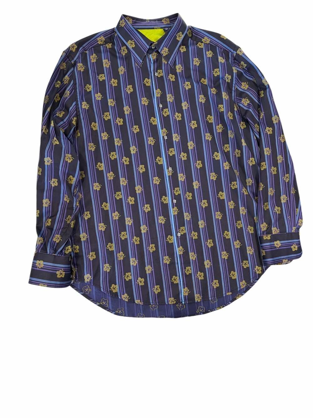 Robert Graham XL Flip Cuff Button Down Shirt Purple Stripe Floral Long Sleeve